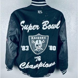 Raiders NFL Super Bowl Champs Wool Varsity Jacket w/ Leather Sleeves